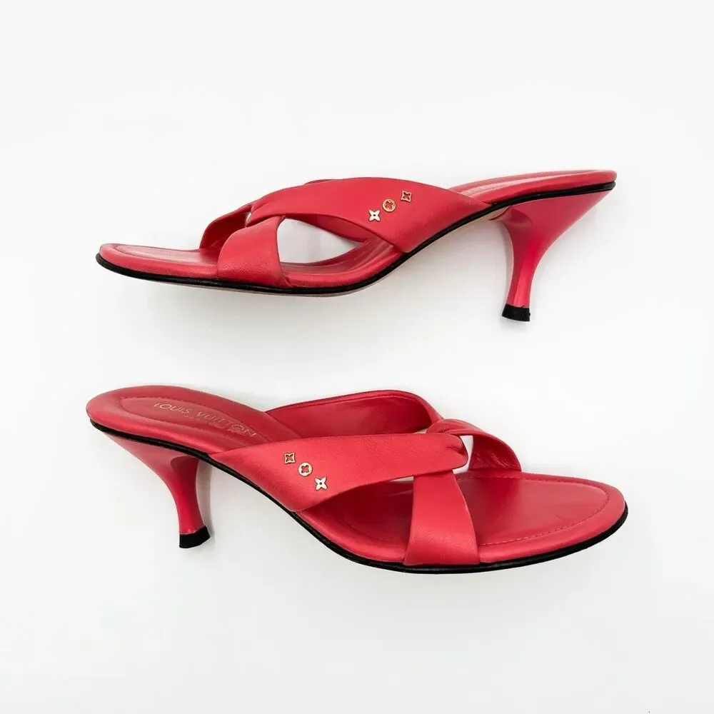 Louis Vuitton Pink Leather Sandals Mules Low Heel 36.5, 6.5
